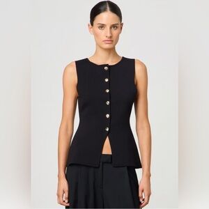 Bailey 44 Black Button-Front Sleeveless Vest Blouse Gold Buttons Small